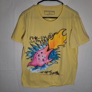 Pink Dolphin L Graphic T-Shirt Yellow Abstract Fire Fruit Japan Logo Streetwear